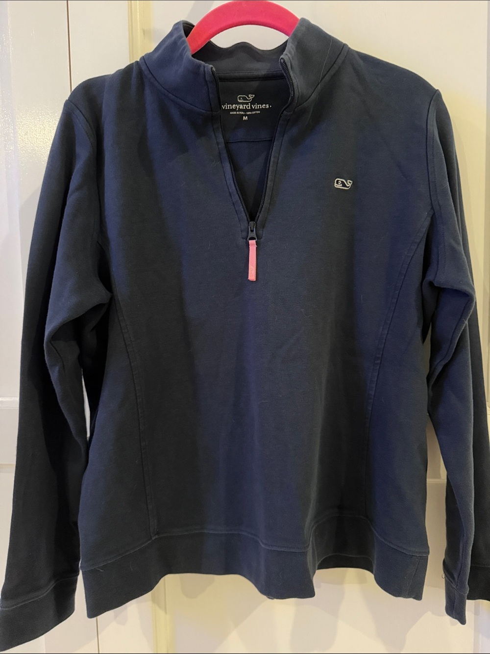 Vineyard Vines  Navy 1/4 Zip Sweatshirt with Pink Pull